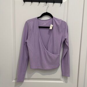 Aerie Lilac Long Sleeve Wrap Top